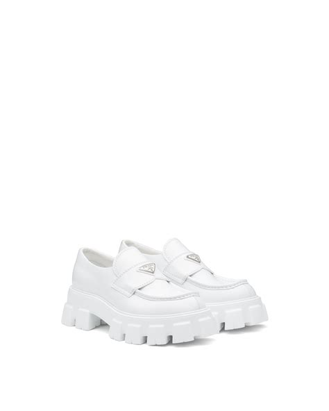 prada white loafers|prada brushed leather loafers women's.